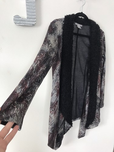 Alberto Makali Open Cardigan Sweater Sz M Black Purple Gray Ivory Black Collar - Picture 2 of 8