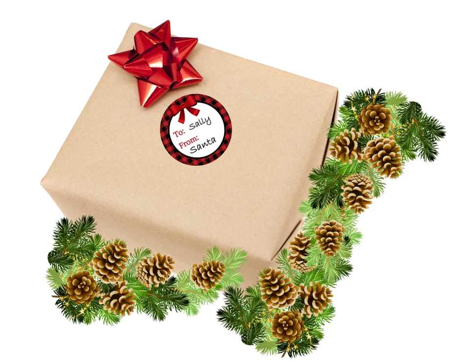Christmas Holiday gift tag stickers, labels, Red plaid - Image 3 of 3