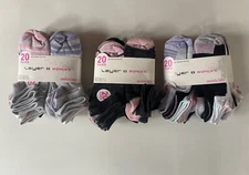 LAYER 8 No Show Socks 20 Pack Cushion Qwick-Dry Women Sock Sz 9-11