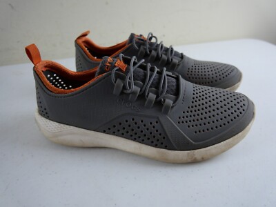 CROCS Lite Ride Unisex size Gray Orange Perforated Rubber