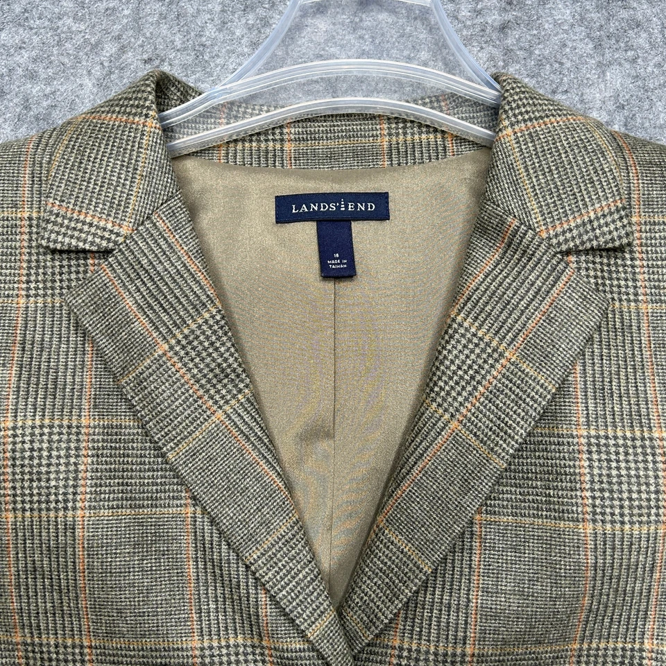 Blazer Lands End Mujer 16 Verde Beige Lana Cachemira Cuadros Tweed Clásico Atemporal Foto 3 de 4