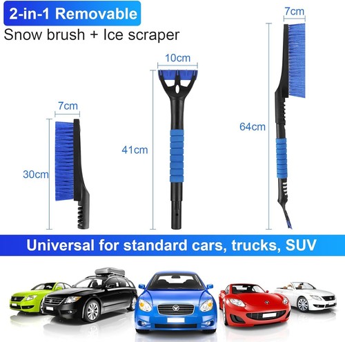 Car Windscreen 2-1n-1 Ice Scraper and Snow Brush Long Reach Handle Frost De-Icer - Picture 3 of 15