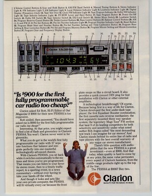 1981 Clarion PE959A Car Stereo Radio Vintage Print Ad 80s Tech Man Cave Art