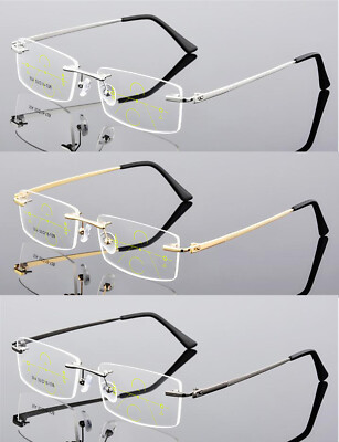 Business Men Rimless Multifocal Progressive Reading Glasses Up 0 25-300