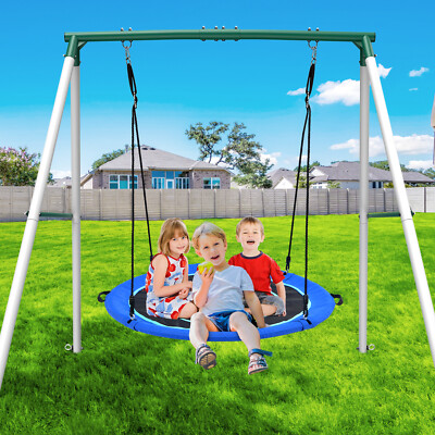 Hapfan 6.5ft Heavy Duty Frame Metal Swing Set for Backyard with 50'' Saucer Swing
