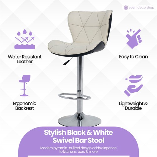 1/2/4x Bar Stool Swivel Gas Lift Faux Leather Padded Barstool Breakfast Kitchen - Picture 12 of 61