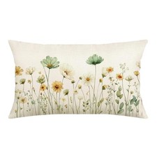 Watercolor Wildflower Lumbar Pillow Cover 20x12 Spring Floral Bouquet