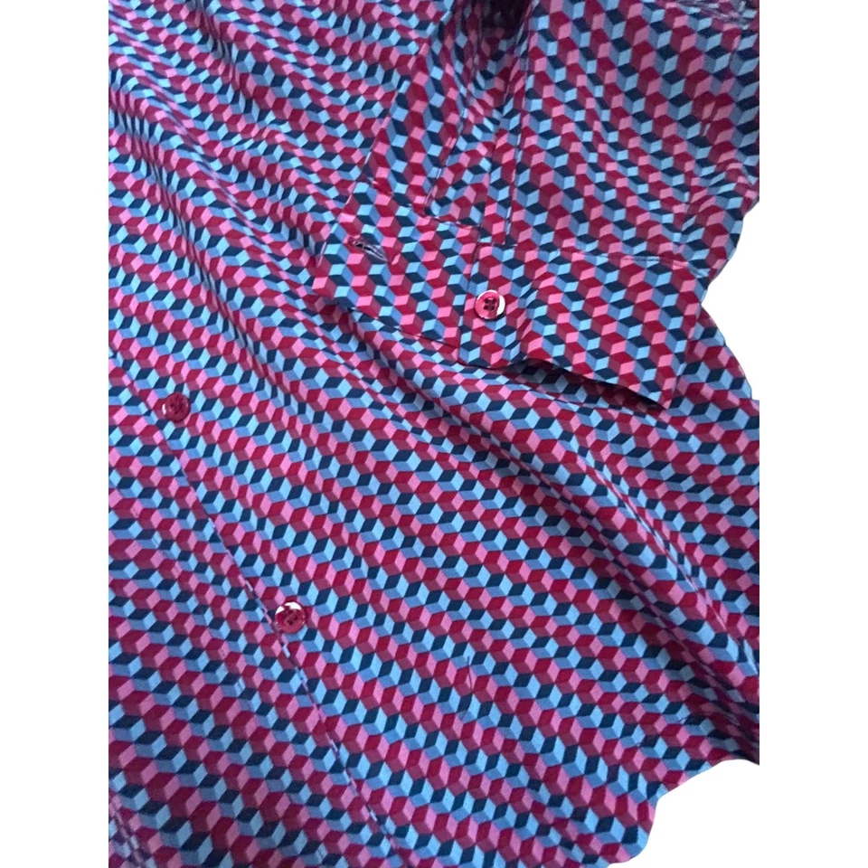 Camisa Blusa Weekend Max Mara Estampado Geométrico Abotonada Manga Larga Rojo Azul Foto 3 de 4