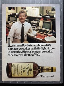 1984 Print Ad SEAGRAMS VO Whisky The Reward Vintage Computer Thomas Cook Travel