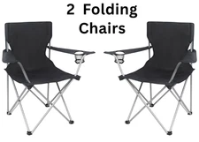 Ozark Trail Basic Quad Folding Camp Chair with Cup Holder, Black, Adult 2 Count