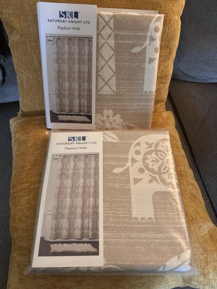 2 unidades Saturday Knight LTD Elephant Walk Palm Trees tecido forro de cortina de chuveiro - Imagem 3 de 4