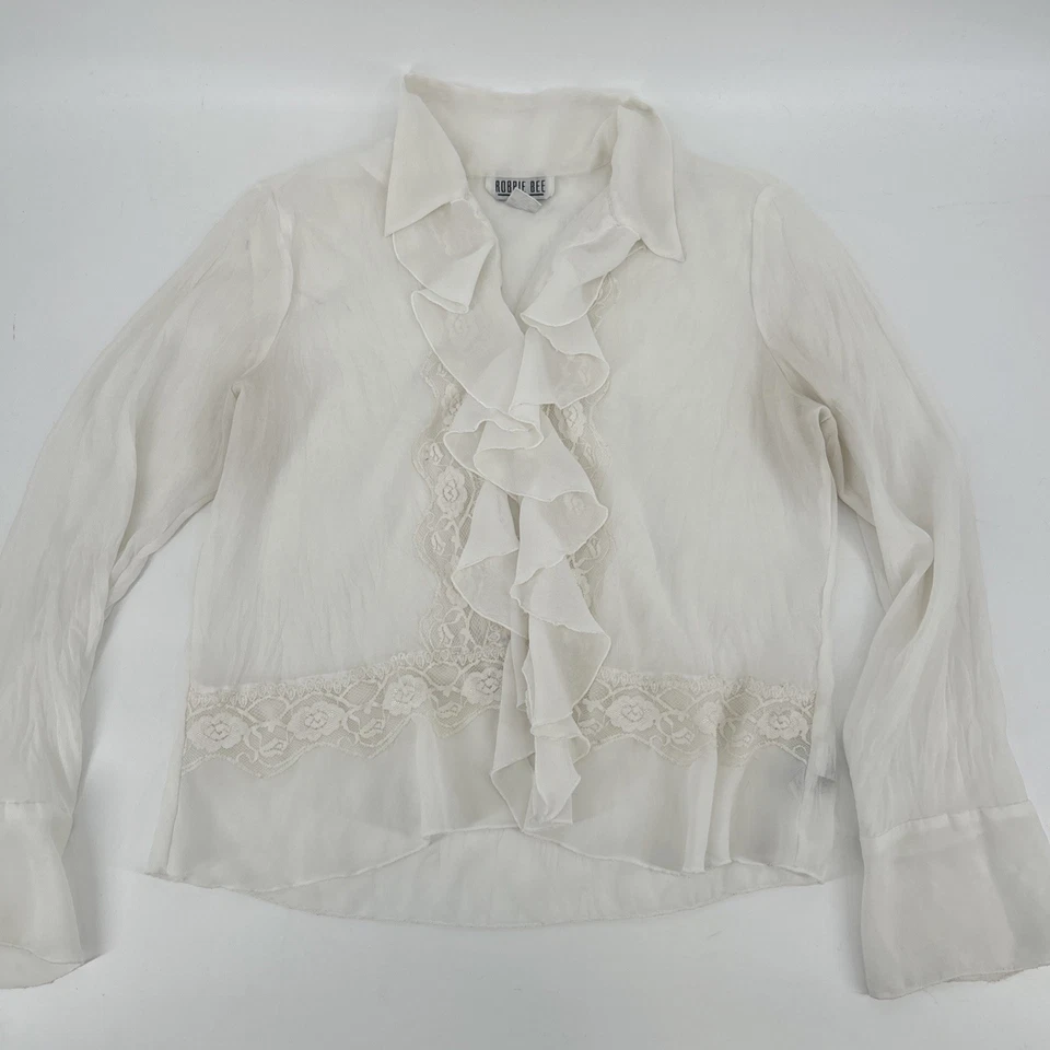 Blusa Robbie Bee vintage años 90 para mujer talla L volantes encaje gasa marfil romántica Foto 4 de 4
