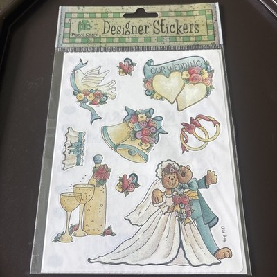 Vtg Provo Craft Wedding Day Stickers Teddy Bears Bride Groom Rings Champagne 