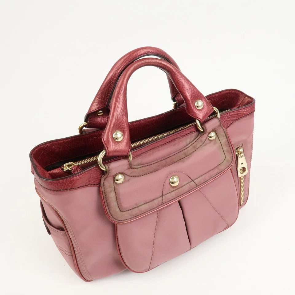 CELINE логотип нейлона кожи буги-вуги ручная сумка розовый подлинный б/у F/S - Изображение 4 из 4