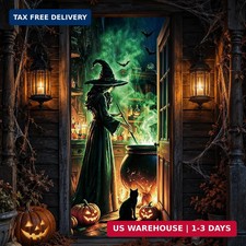 Halloween Door Cover Decorations, Spooky Halloween Witch Brewing Potion Banner L