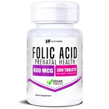 HealthFare Folic Acid 400mcg 300 Tablets Folate Vitamin B9 Water-Soluble