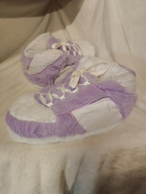 Giant Plush Lace-up Sneaker Slippers Unisex One Size Purple/ White