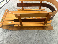 VINTAGE  L.L.Bean Wooden Sled Brown w/ Rope Tow, 38in x 14in, Includes Tow Rope