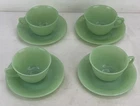 VINTAGE FIRE KING JADEITE JANE RAY CUP & SAUCER SET OF 4 EXCELLENT SHAPE!!
