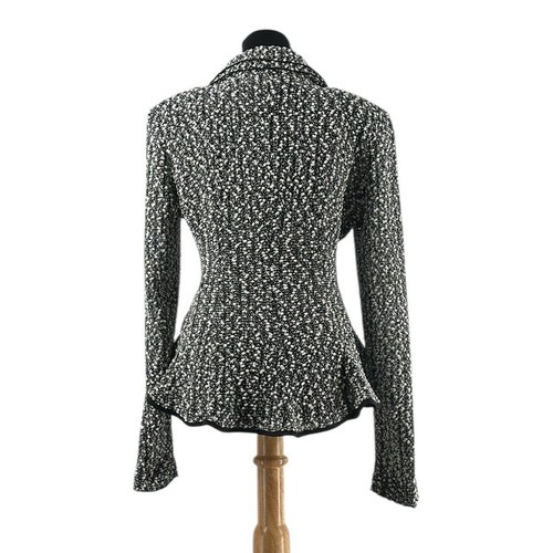 Joseph Ribkoff Blazer Black White Ruffle Posable Collar Big Button Jacket sz 6 - Picture 2 of 12