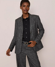NEW ANN TAYLOR 209 GRAY WHITE HERRINGBONE GREENWICH BLAZER SZ 14