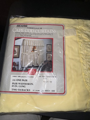 #ad Vintage Sears Yellow Inheritance III Curtains w Tie Back 45quot; x 84quot; New Pair $36.99