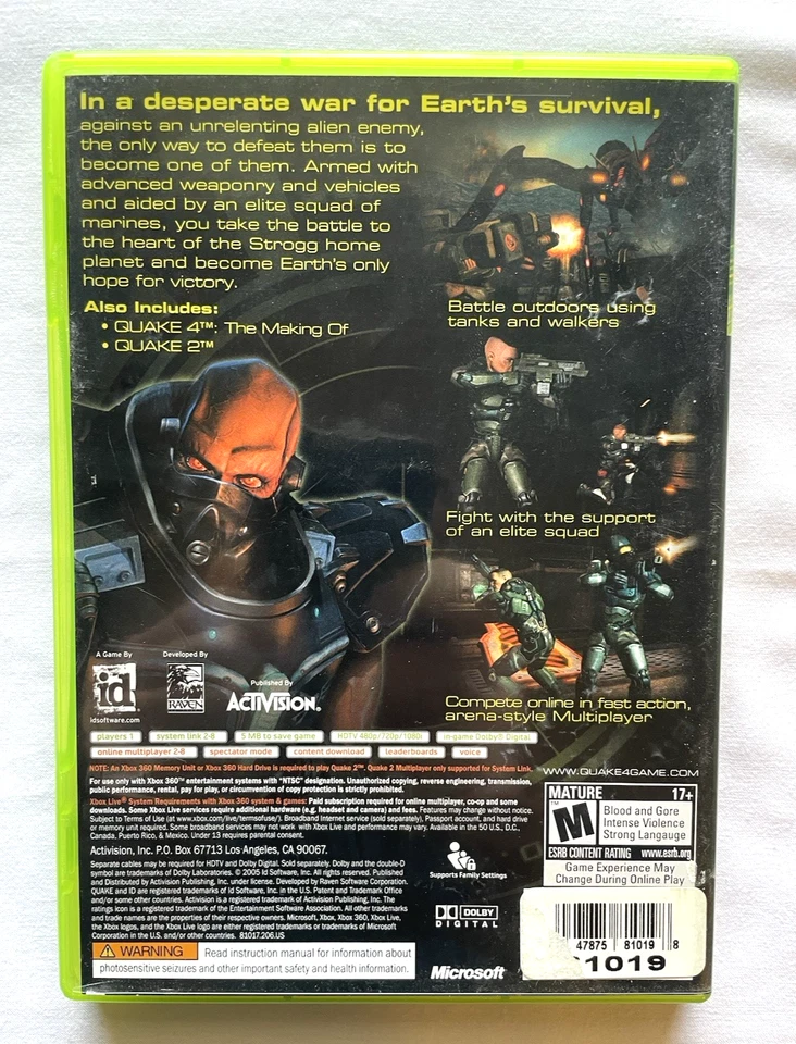 Quake 4 (Microsoft Xbox 360, 2005) Includes Manual and Bonus Disc - Untested - Image 2 of 4