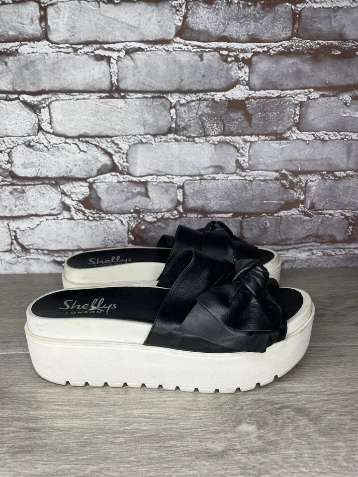 Sandalias Shellys London de cuero negras con plataforma y arco deslizables para mujer talla 39EU/8,5M EE. UU. Foto 2 de 4