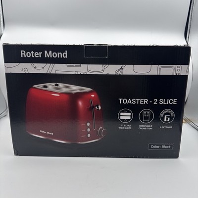 Roter Mond 2 Slice Toaster Retro Stainless Steel with Bagel, Cancel, Black