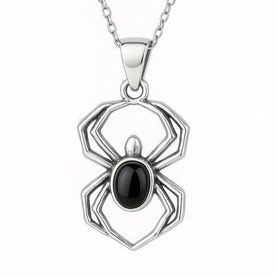 Spider Obsidian Pendant Gemstone Crystal 925 Sterling Silver Jewellery & Boxed