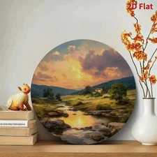 Handmade Metal T"Painting - 7.87 Round Sunset Landscape Wall Art with Vibrant