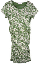 Smallshow Womens Crew Neck Floral Midi Dress Short Sleeve Size M Green/White