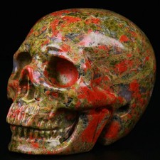 2.0" Pink & Green Unakite Carved Crystal Skull, Realistic, Crystal Healing