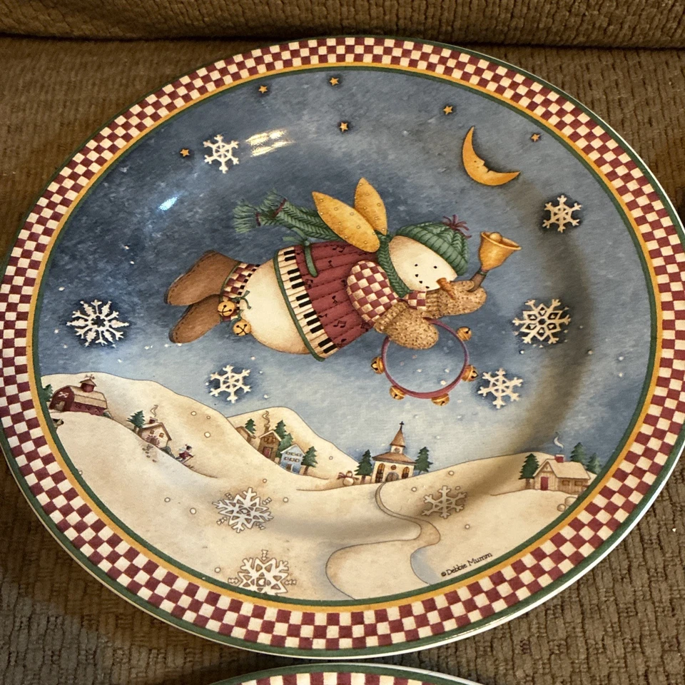 NEW BOXED Set of 4 Debbie Mumm Snow Angel Village Salad Dessert Plates Sakura - Image 3 of 4