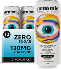 Neutonic Nootropic Productivity Energy Drink | Tropical Ice 12 Cans | 120Mg Natu