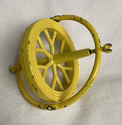 Vintage Yellow Metal Gyroscope - Unbranded No String - Spinning Gyro Top Toy