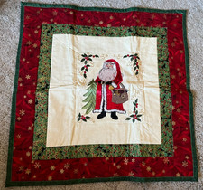 Handmade Quilted Christmas Fabric Santa Wall Hanging 23" x 23" NEW