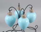 4 Antique 19thC Lightening Rod, Blue Milk Glass, Teardrop Hanging Pendants