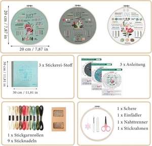 Embroidery Starter Kit, 3 Sets, 30 x 30 cm