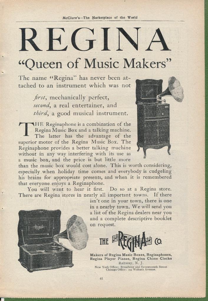 Magazine Ad 1907 Regina Music Box Co., Chicago, IL eBay