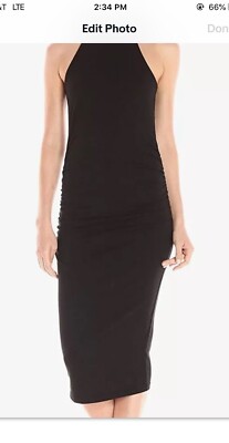 michael stars halter midi dress Ruched Black Cotton Lycra Size S little_black