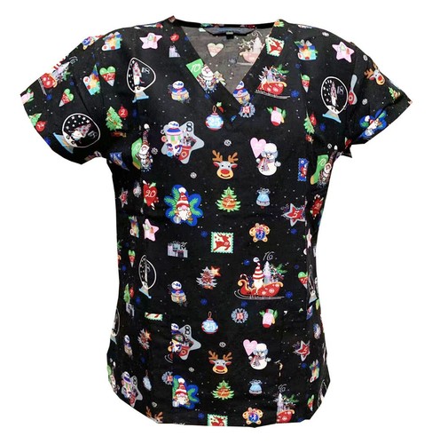 Women's Fashion Halloween Christmas Holiday Medical Nursing Scrub Tops S to 3XL - Picture 51 of 60