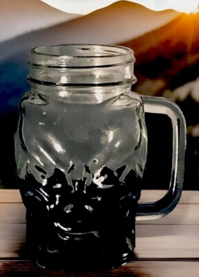 RARE VTG. Summer Drinking Tiki Statue 5.5  Rocks Handled Mason Glass