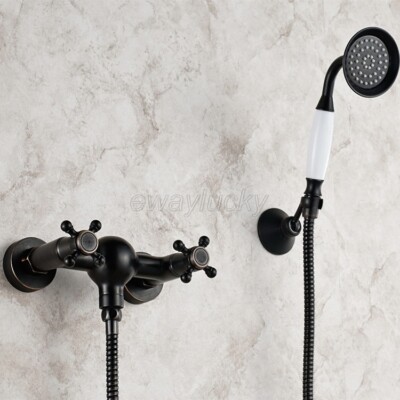 Oil Rubbed Bronze Wall Mount Bathroom Mixer Faucet W/ Hand Held Shower Set