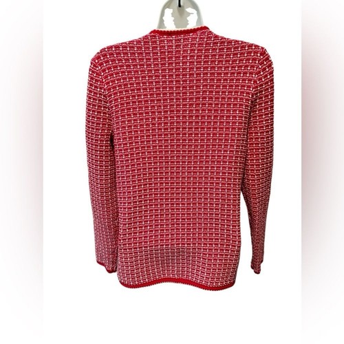 VTG Talbots Petites Tipped Tweed Knit Sweater Cardigan Jacket Sz SP Red White - Picture 4 of 9
