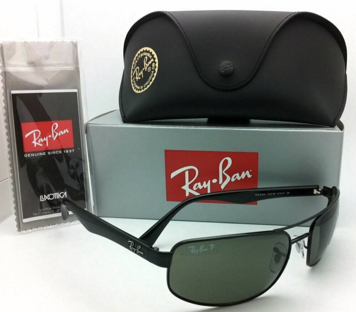 Ray-Ban RB3445 Polished Black Frame with Green Lens Sunglasses