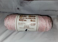 VTG Maxi Cord Herculon Twisted PINK WHITE 6mm 100 Yards Polypropylene Yarn