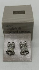 Vintage Avon Christmas Jingle Bell Pierced Earrings Rhinestone Silvertone New