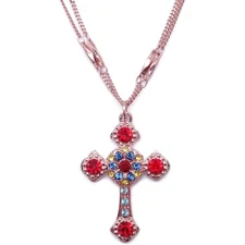 Mariana Pretty Woman Rose Gold Cross Pendant Necklace Blue Red Crystal 1161 NWT
