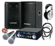 Impianto PA DJ Karaoke Sound Altoparlanti Casse Amplificatore Microfono Cavo Set 800W
